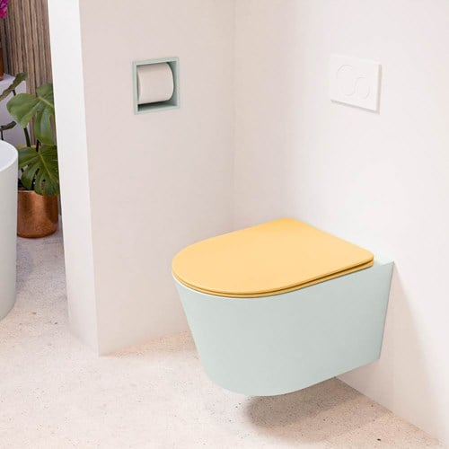 LAVIE hangend toilet single fire rimless diepspoel Greey. Toiletzitting met quick-release & softclose Ocher.