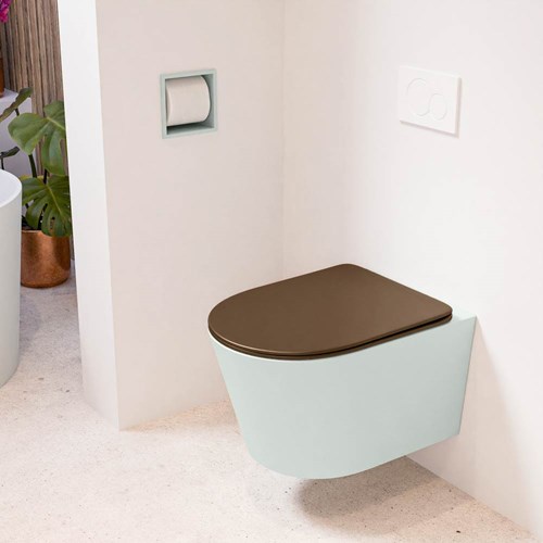 LAVIE hangend toilet single fire rimless diepspoel Greey. Toiletzitting met quick-release & softclose Rust.