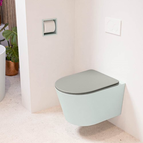 LAVIE hangend toilet single fire rimless diepspoel Greey. Toiletzitting met quick-release & softclose Smoke.