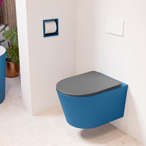 LAVIE hangend toilet single fire rimless diepspoel Jeans. Toiletzitting met quick-release & softclose Dark Grey.