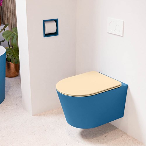 LAVIE hangend toilet single fire rimless diepspoel Jeans. Toiletzitting met quick-release & softclose Sand.