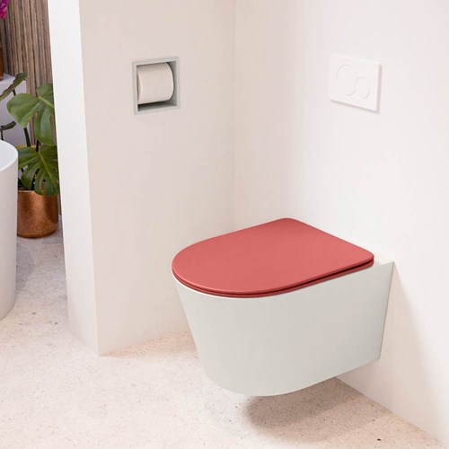 LAVIE hangend toilet single fire rimless diepspoel Linen. Toiletzitting met quick-release & softclose Fire.