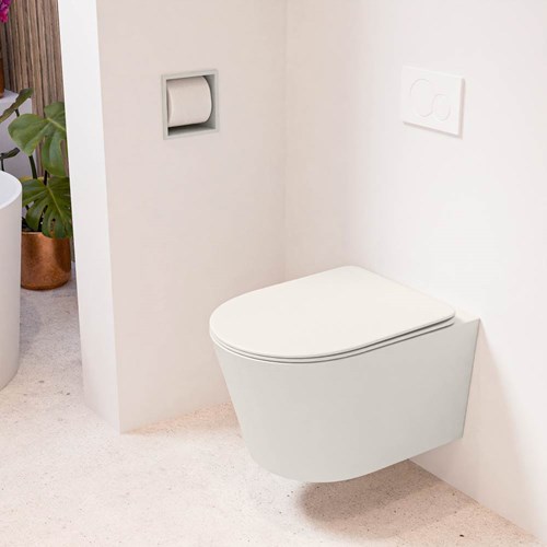 LAVIE hangend toilet single fire rimless diepspoel Linen. Toiletzitting met quick-release & softclose Linen.