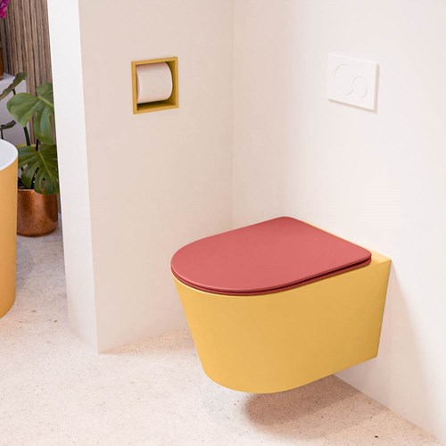 LAVIE hangend toilet single fire rimless diepspoel Ocher. Toiletzitting met quick-release & softclose Fire.