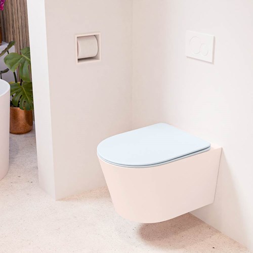 LAVIE hangend toilet single fire rimless diepspoel Rosee. Toiletzitting met quick-release & softclose Clay.