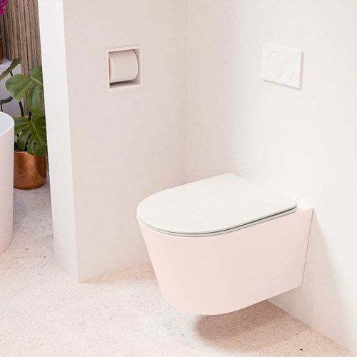 LAVIE hangend toilet single fire rimless diepspoel Rosee. Toiletzitting met quick-release & softclose Linen.