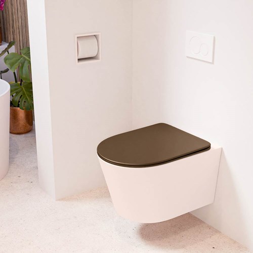 LAVIE hangend toilet single fire rimless diepspoel Rosee. Toiletzitting met quick-release & softclose Rust.