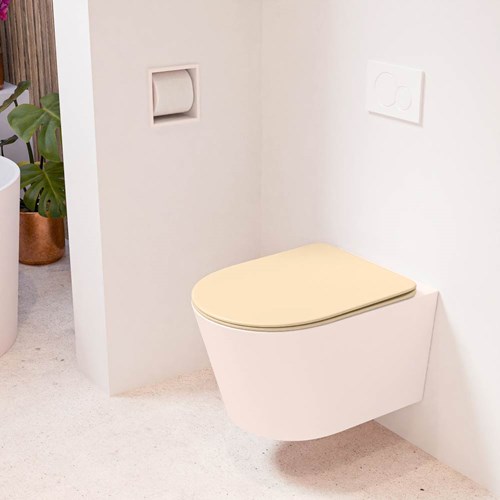 LAVIE hangend toilet single fire rimless diepspoel Rosee. Toiletzitting met quick-release & softclose Sand.