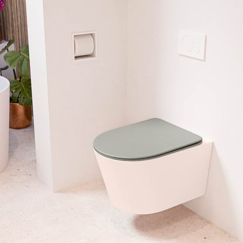 LAVIE hangend toilet single fire rimless diepspoel Rosee. Toiletzitting met quick-release & softclose Smoke.
