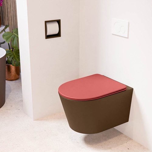 LAVIE hangend toilet single fire rimless diepspoel Rust. Toiletzitting met quick-release & softclose Fire.
