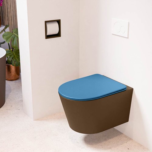 LAVIE hangend toilet single fire rimless diepspoel Rust. Toiletzitting met quick-release & softclose Jeans.
