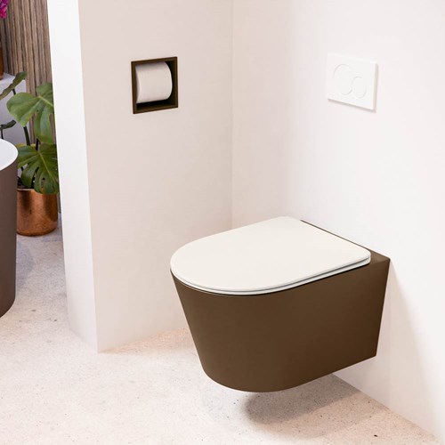 LAVIE hangend toilet single fire rimless diepspoel Rust. Toiletzitting met quick-release & softclose Linen.