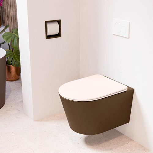 LAVIE hangend toilet single fire rimless diepspoel Rust. Toiletzitting met quick-release & softclose Rosee.