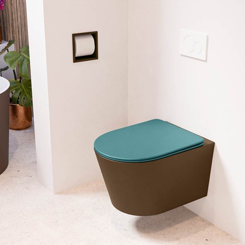 LAVIE hangend toilet single fire rimless diepspoel Rust. Toiletzitting met quick-release & softclose Smag.