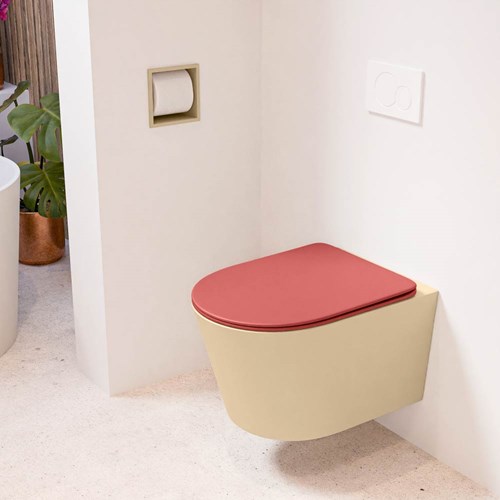 LAVIE hangend toilet single fire rimless diepspoel Sand. Toiletzitting met quick-release & softclose Fire.