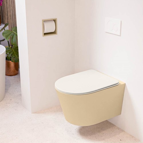 LAVIE hangend toilet single fire rimless diepspoel Sand. Toiletzitting met quick-release & softclose Linen.