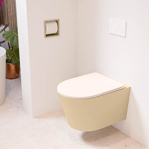 LAVIE hangend toilet single fire rimless diepspoel Sand. Toiletzitting met quick-release & softclose Rosee.