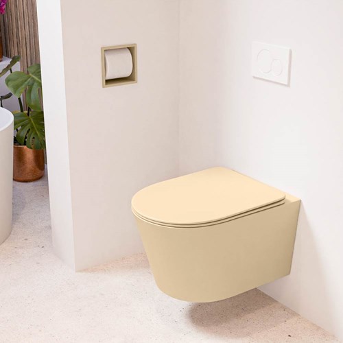 LAVIE hangend toilet single fire rimless diepspoel Sand. Toiletzitting met quick-release & softclose Sand.