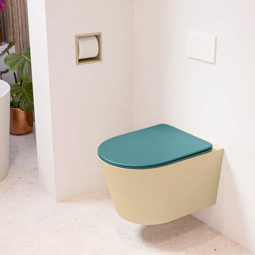 LAVIE hangend toilet single fire rimless diepspoel Sand. Toiletzitting met quick-release & softclose Smag.