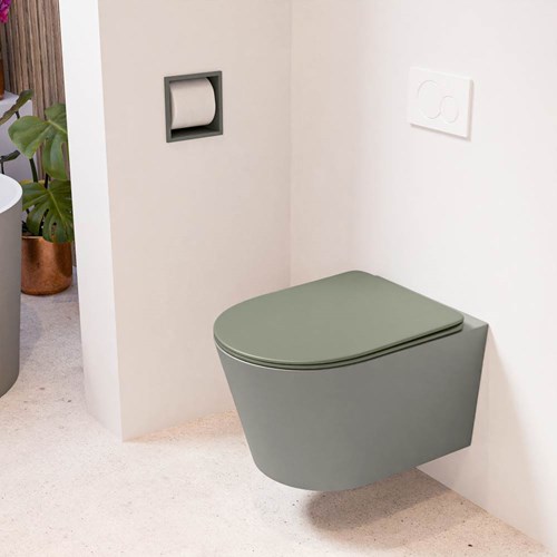 LAVIE hangend toilet single fire rimless diepspoel Smoke. Toiletzitting met quick-release & softclose Army.