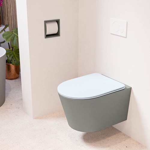 LAVIE hangend toilet single fire rimless diepspoel Smoke. Toiletzitting met quick-release & softclose Clay.