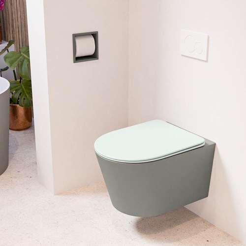 LAVIE hangend toilet single fire rimless diepspoel Smoke. Toiletzitting met quick-release & softclose Greey.