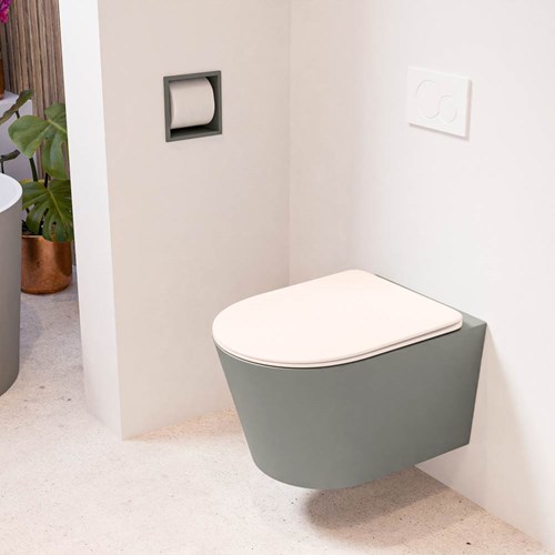 LAVIE hangend toilet single fire rimless diepspoel Smoke. Toiletzitting met quick-release & softclose Rosee.