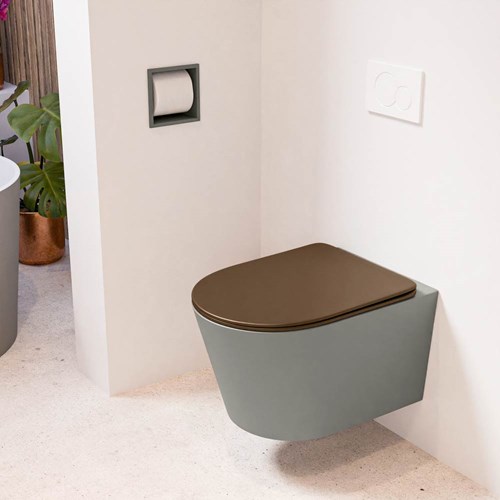 LAVIE hangend toilet single fire rimless diepspoel Smoke. Toiletzitting met quick-release & softclose Rust.
