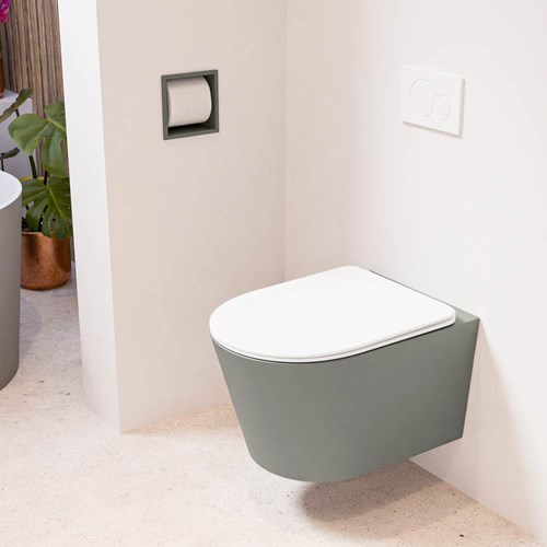 LAVIE hangend toilet single fire rimless diepspoel Smoke. Toiletzitting met quick-release & softclose Talc.