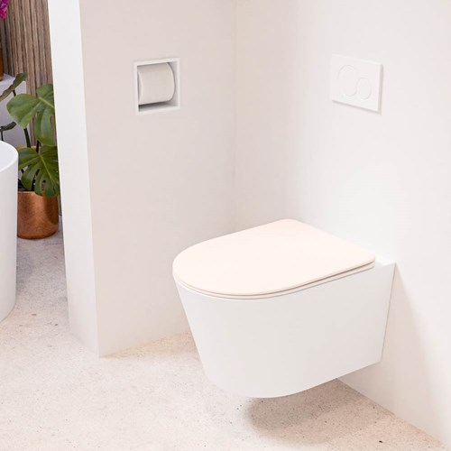 LAVIE hangend toilet single fire rimless diepspoel Talc. Toiletzitting met quick-release & softclose Rosee.
