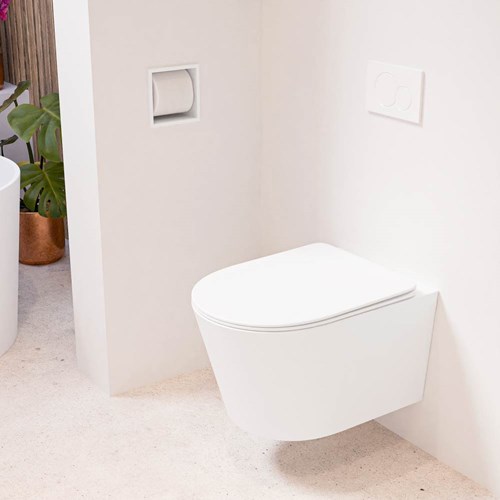 LAVIE hangend toilet single fire rimless diepspoel Talc. Toiletzitting met quick-release & softclose Talc.