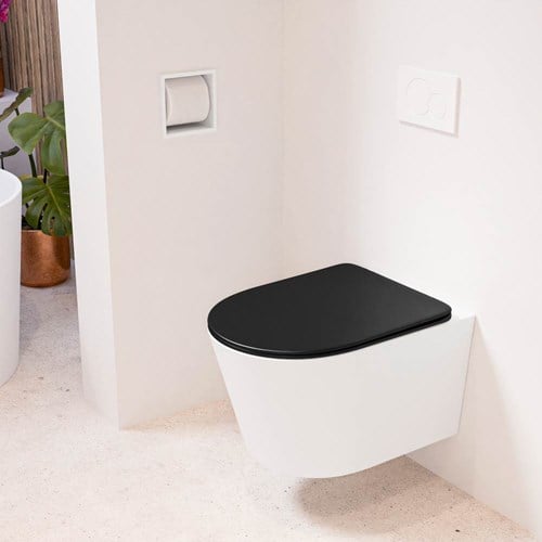 LAVIE hangend toilet single fire rimless diepspoel Talc. Toiletzitting met quick-release & softclose Urban.