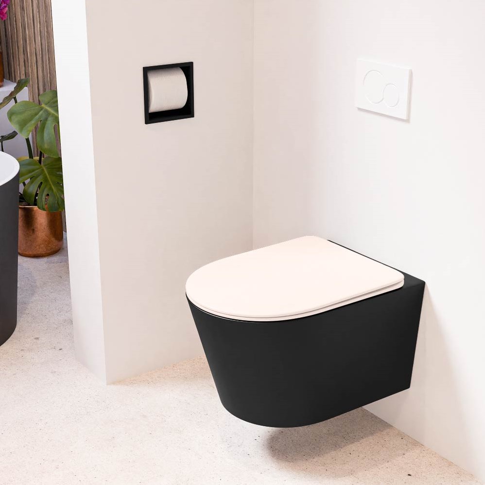 LAVIE WC suspendu single fire sans bride chasse d eau profonde Urban. Abattant declipsable avec fermeture douce Rosee