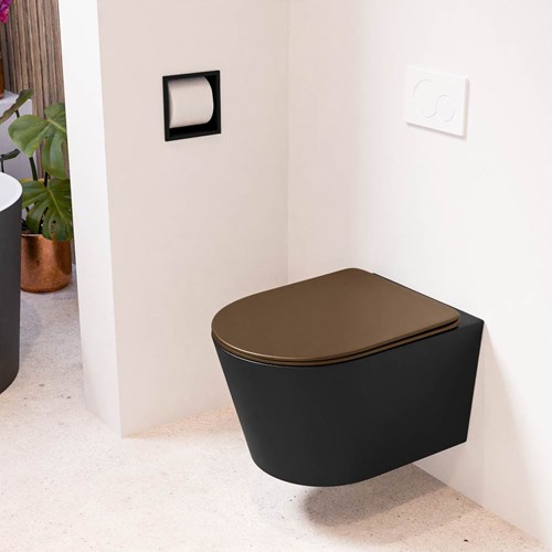 LAVIE hangend toilet single fire rimless diepspoel Urban. Toiletzitting met quick-release & softclose Rust.