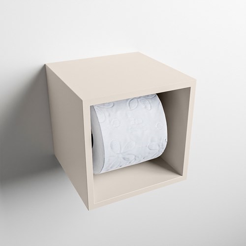 Easy Toiletrolhouder CUBE 160 solid surface 16x16cm kleur Linen. Geschikt voor op en inbouw.