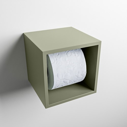 Easy Toiletrolhouder CUBE 160 solid surface 16x16cm kleur Army. Geschikt voor op en inbouw.