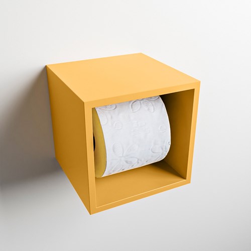 Easy Toiletrolhouder CUBE 160 solid surface 16x16cm kleur Ocher. Geschikt voor op en inbouw.