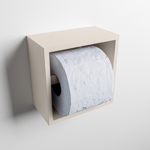 Easy Toiletrolhouder CUBE 160 solid surface 16x8,6cm kleur Linen. Geschikt voor op en inbouw.