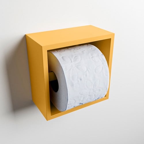 Easy Toiletrolhouder CUBE 160 solid surface 16x8,6cm kleur Ocher. Geschikt voor op en inbouw.