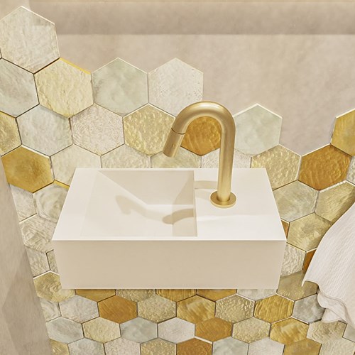 TYNE 40cm cloakroom wall-hung basin solid surface Talc. Sink position Left 1 tab hole.-3