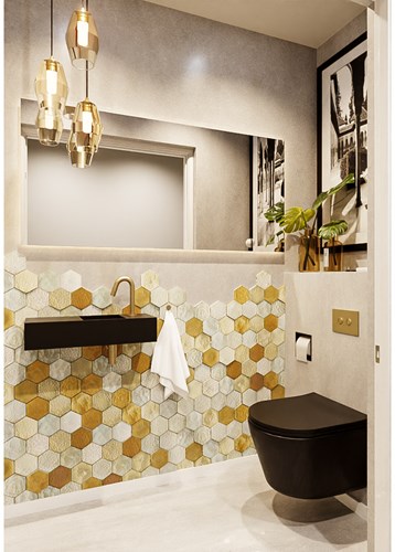 TYNE 60cm fontein solid surface kleur Urban. Positie wastafel rechts met kraangat