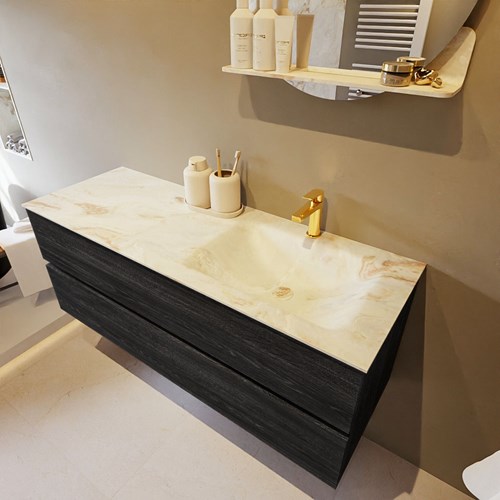 VICA-DLUX 130cm badmeubel onderkast Antracite 2 lades. Inbouw wastafel CLOUD rechts 1 kraangat, kleur Frappe.
