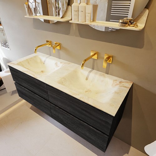 VICA-DLUX 130cm badmeubel onderkast Antracite 4 lades. Inbouw wastafel CLOUD dubbel zonder kraangat, kleur Frappe.