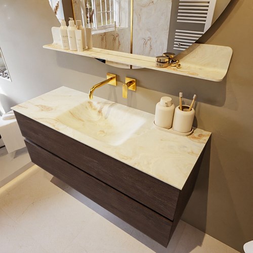 VICA-DLUX 120cm badmeubel onderkast Dark Brown 2 lades. Inbouw wastafel CLOUD midden zonder kraangat, kleur Frappe.