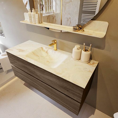 VICA-DLUX 120cm badmeubel onderkast Mocha 2 lades. Inbouw wastafel CLOUD midden 1 kraangat, kleur Frappe.