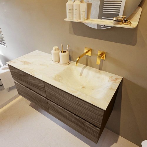 VICA-DLUX 120cm badmeubel onderkast Mocha 4 lades. Inbouw wastafel CLOUD rechts zonder kraangat, kleur Frappe.