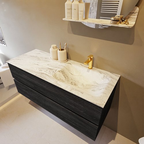 VICA-DLUX 120cm badmeubel onderkast Antracite 2 lades. Inbouw wastafel CLOUD rechts 1 kraangat, kleur Glace.