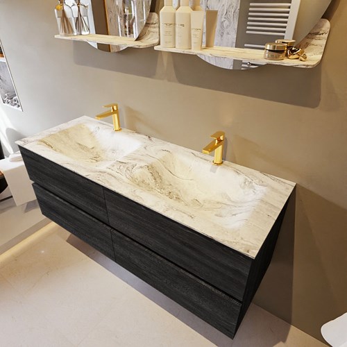 VICA-DLUX 130cm badmeubel onderkast Antracite 4 lades. Inbouw wastafel CLOUD dubbel 2 kraangaten, kleur Glace.