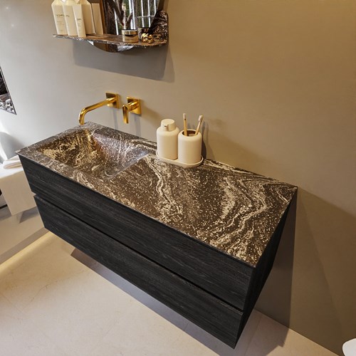 VICA-DLUX 120cm badmeubel onderkast Antracite 2 lades. Inbouw wastafel CLOUD links zonder kraangat, kleur Lava.