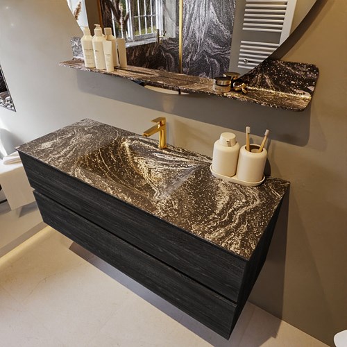 VICA-DLUX 120cm badmeubel onderkast Antracite 2 lades. Inbouw wastafel CLOUD midden 1 kraangat, kleur Lava.